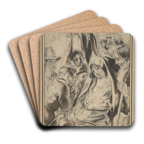 Adoration of the Shepherds by Follower of Jacob Jordaens Art Drink Coaster set