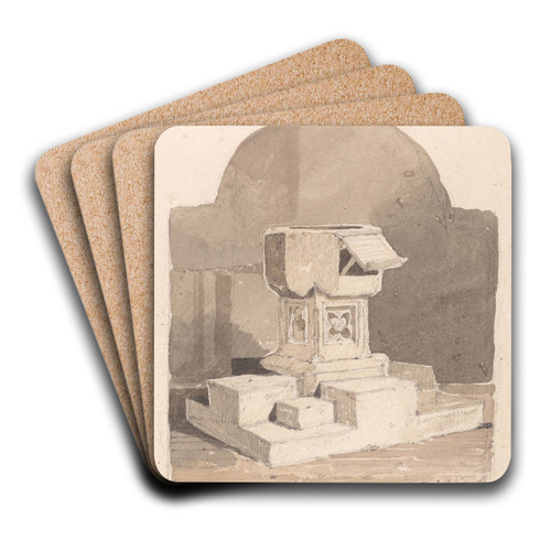 Font at Dersingham Church, Norfolk by John Sell Cotman Art Drink Coaster set