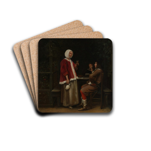 A Woman and Two Men in an Arbor by Pieter De Hooch Drink Coasters - set of 4