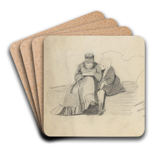Sittende kvinne og liten jente by Christian Krohg Art Drink Coaster set