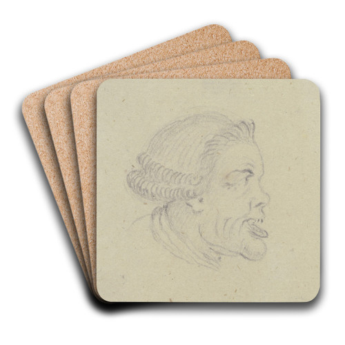 Karikaturartiger Kopf eines Mannes mit vorgeschobenem Unterkiefer, im Profil nach rechts by Daniel Nikolaus Chodowiecki Art Drink Coaster set