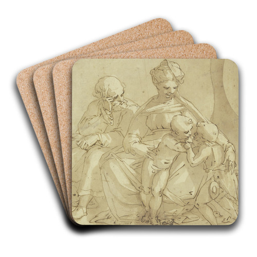 Die Heilige Familie mit dem Johannesknaben. by Luca Cambiaso Art Drink Coaster set