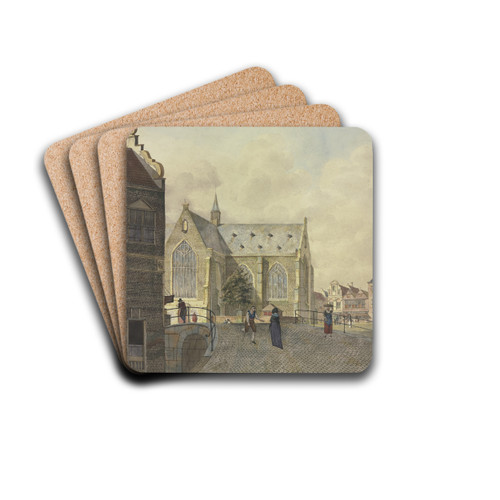 Kirche bei einer Brcke, ein lahmer Bettler bei einer Dame by Johannes Huibert Prins Drink Coasters - set of 4