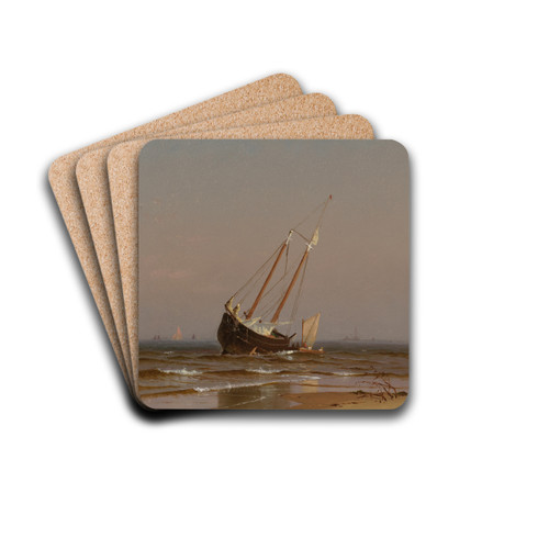 Seascape, Beached Boat (Ashore on Salisbury Beach) by Alfred Thompson Bricher Drink Coasters - set of 4