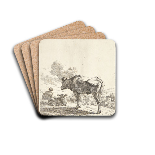 Stende okse og liggende kalv by Karel Dujardin Drink Coasters - set of 4