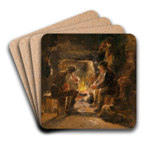 By the Fire by Walter Shirlaw Art Drink Coaster set