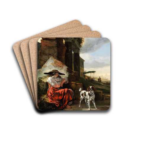 The Sleeping Shepherdess by Jan Baptist Weenix Drink Coasters - set of 4 The Sleeping Shepherdess by Jan Baptist Weenix Drink Coasters - set of 4