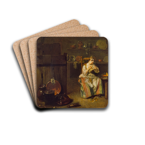 A Young Woman in a Kitchen by Nicolas Lancret Drink Coasters - set of 4