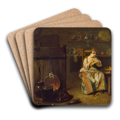 A Young Woman in a Kitchen by Nicolas Lancret Art Drink Coaster set