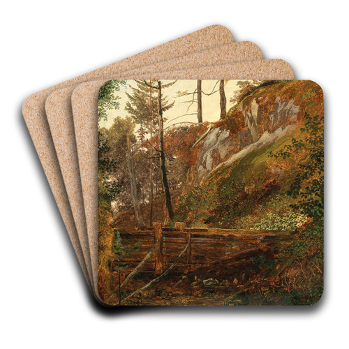 The Weir near Miesenbach by Friedrich August Matthias Gauermann Art Drink Coaster set