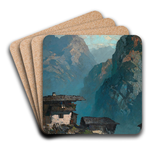 Lonely farmhouse amidst mountains by Oskar Mulley Art Drink Coaster set