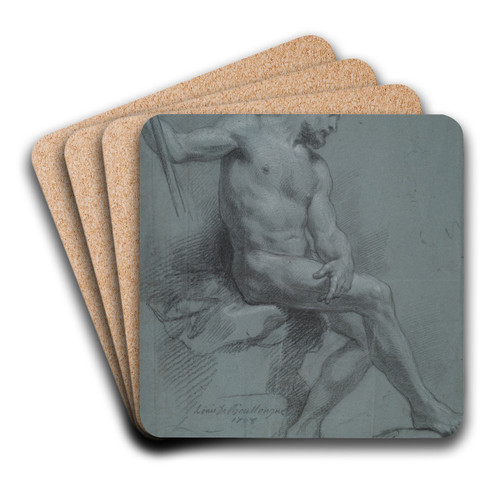 Seated Male Nude inProfile by Louis de Boullogne the Younger Art Drink Coaster set