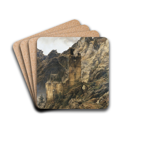 Rocky Landscape, Gorge with Ruins by Karl Friedrich Lessing Drink Coasters - set of 4 Rocky Landscape, Gorge with Ruins by Karl Friedrich Lessing Drink Coasters - set of 4