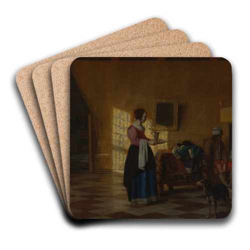 Woman with a Water Pitcher, and a Man by a Bed by Pieter De Hooch Art Drink Coaster set