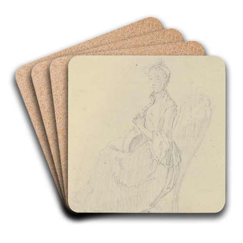 Guitarre spielende junge Frau auf einem Stuhl mit hoher Lehne, im Profil nach links by Daniel Nikolaus Chodowiecki Art Drink Coaster set
