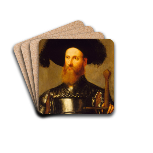 Portrait of a Man in Armor by Girolamo Romanino Drink Coasters - set of 4