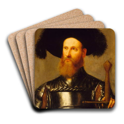 Portrait of a Man in Armor by Girolamo Romanino Art Drink Coaster set