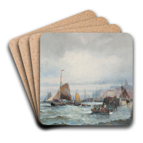 Boats at Whitby Harbour by Charles Anslow Thornley Art Drink Coaster set