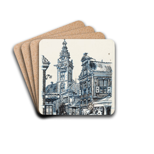 Gezicht bij de Dam te Monnickendam op de Speeltoren en Waaggebouw by Martin Monnickendam Drink Coasters - set of 4