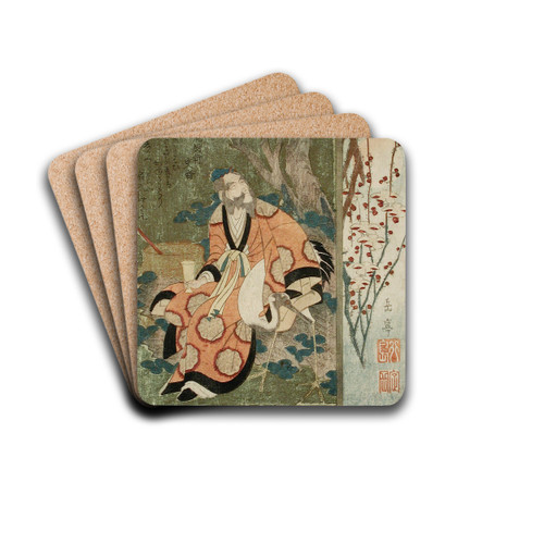 Daoist Immortal Rin Nasei and a Crane by Yashima Gakutei Drink Coasters - set of 4