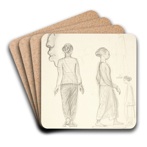 Studieblad med javanske kvinder, fotv profilhoved by Svend Rathsack Art Drink Coaster set