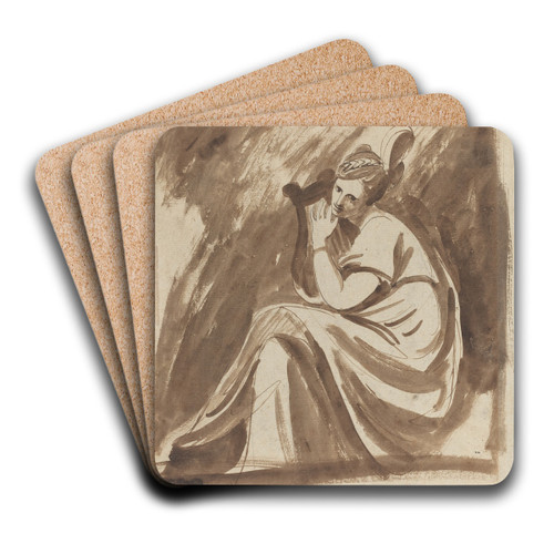 Lady Hamilton Playing a Lyre by George Romney Art Drink Coaster set Lady Hamilton Playing a Lyre by George Romney Art Drink Coaster set