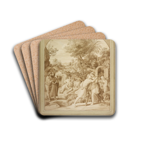 Jacob und Rahel am Brunnen by Julius Schnorr Von Carolsfeld Drink Coasters - set of 4