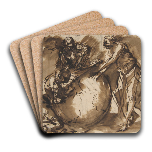 Three Figures around a globe by Salvator Rosa Art Drink Coaster set