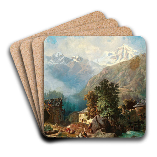 The Family Idyll, in the Background a View of Ortler from Mals by Anton Karinger Art Drink Coaster set The Family Idyll, in the Background a View of Ortler from Mals by Anton Karinger Art Drink Coaster set
