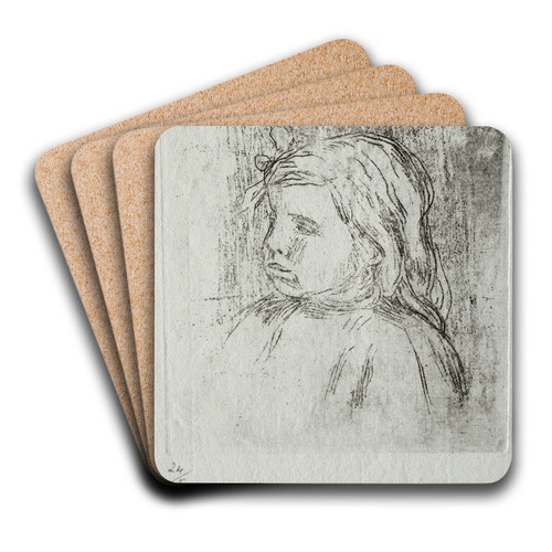 Claude Renoir, de trois-quarts  gauche by Pierre-Auguste Renoir Art Drink Coaster set Claude Renoir, de trois-quarts  gauche by Pierre-Auguste Renoir Art Drink Coaster set