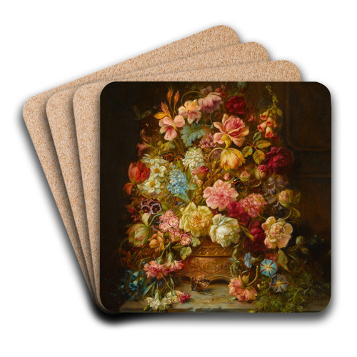 A still life with flowers in a jardiniere resting on a ledge by Hans Zatzka Art Drink Coaster set