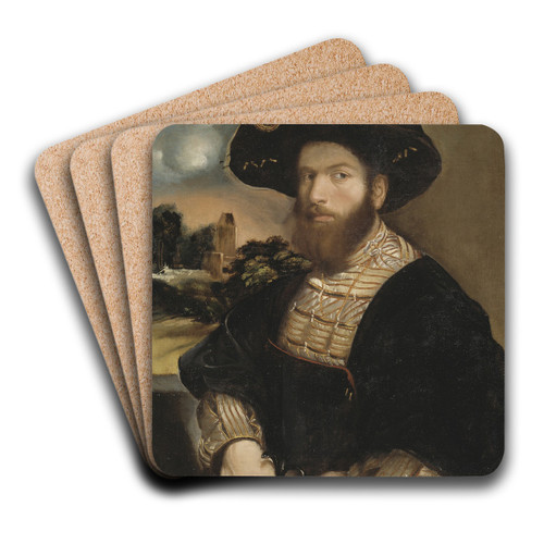 Portrait of a Man Wearing a Black Beret by Dosso Dossi Art Drink Coaster set