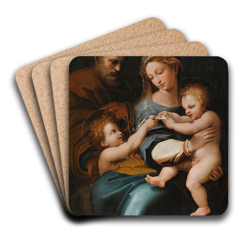 Holy Family With The Infant St. John The Baptist, Or 'madonna Della Rosa' by Follower of Raphael Art Drink Coaster set