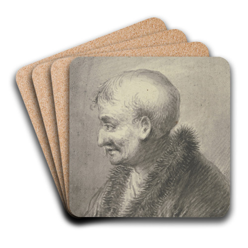 Brustbild eines kahlkpfigen alten Mannes, im Profil nach links by Johann Andreas Benjamin Nothnagel Art Drink Coaster set