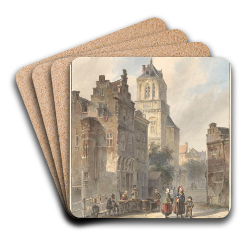 Gezicht op het stadhuis van Delft by Johannes Bosboom Art Drink Coaster set