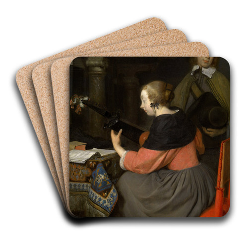 The Lute Player by Gerard ter Borch Art Drink Coaster set