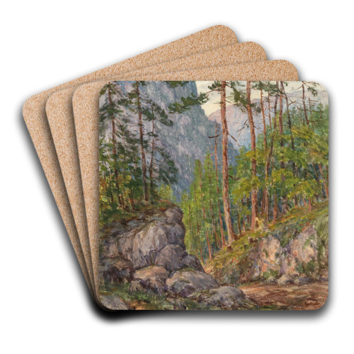 A wood in Tragss by Fritz Lach Art Drink Coaster set