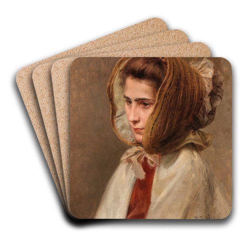 Bildnis einer Dame mit Haube in Seitenansicht by Raimund Ritter von Wichera Art Drink Coaster set