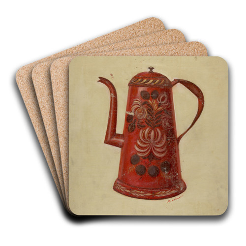 Toleware Coffee Pot by Max Soltmann Art Drink Coaster set Toleware Coffee Pot by Max Soltmann Art Drink Coaster set