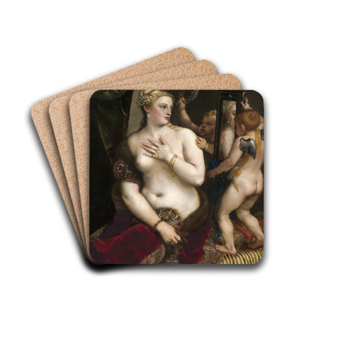 Venus With a Mirror by Titian Drink Coasters - set of 4