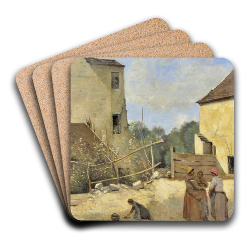 Trois Paysannes Causant Dans Une Cour Rustique by Jean-Baptiste-Camille Corot Art Drink Coaster set Trois Paysannes Causant Dans Une Cour Rustique by Jean-Baptiste-Camille Corot Art Drink Coaster set