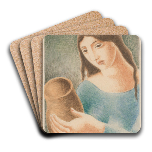 Woman With A Vase by Mikul Galanda Art Drink Coaster set Woman With A Vase by Mikul Galanda Art Drink Coaster set