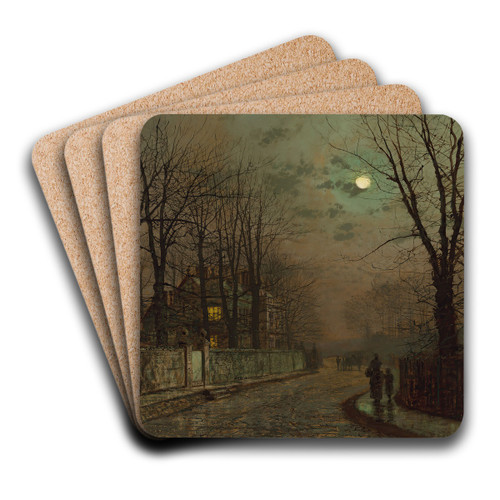 A Wet Road, Knostrop, Yorkshire by John Atkinson Grimshaw Art Drink Coaster set A Wet Road, Knostrop, Yorkshire by John Atkinson Grimshaw Art Drink Coaster set