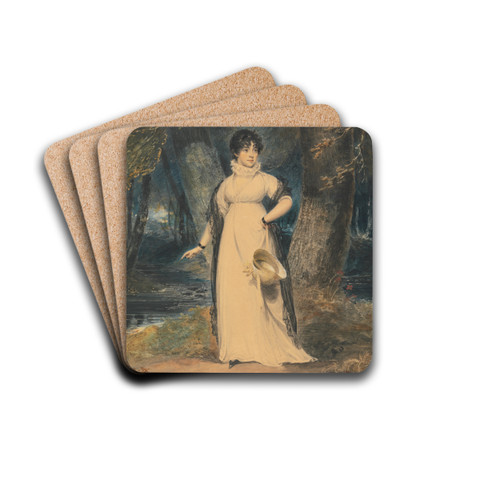A Landscape with a Portrait of a Lady, Full Length, Holding a Hat by Richard Westall Drink Coasters - set of 4 A Landscape with a Portrait of a Lady, Full Length, Holding a Hat by Richard Westall Drink Coasters - set of 4
