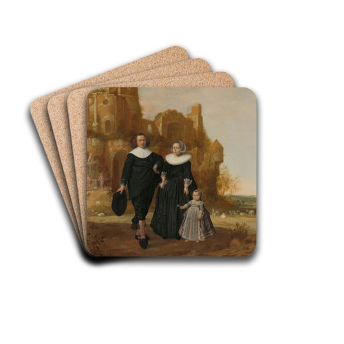 Portrait of a Couple with their Child in a Landscape by Herman Meynderts Doncker Drink Coasters - set of 4 Portrait of a Couple with their Child in a Landscape by Herman Meynderts Doncker Drink Coasters - set of 4