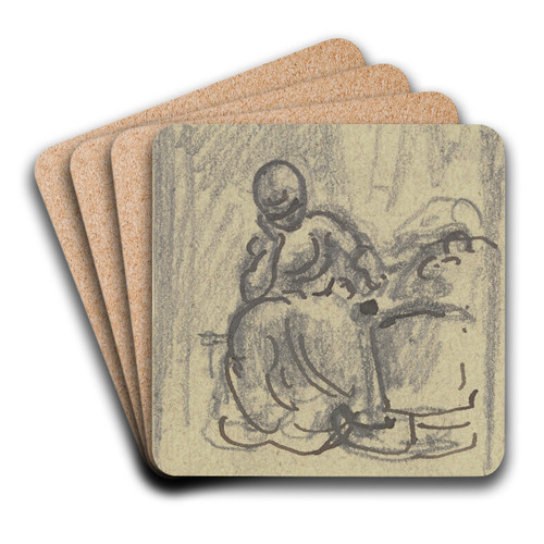 Frau, mit aufgesttztem Kopf an einer Wiege sitzend by Philipp Rumpf Art Drink Coaster set
