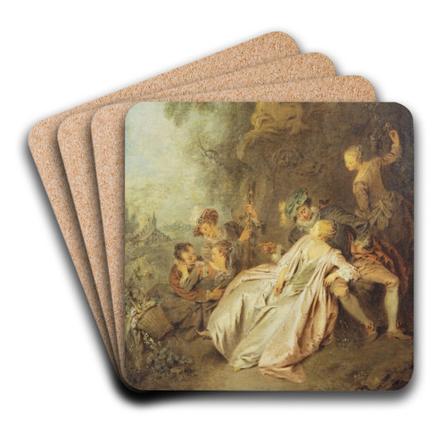 Fte galante with Six Figures near a Fountain by Jean-Baptiste Pater Art Drink Coaster set