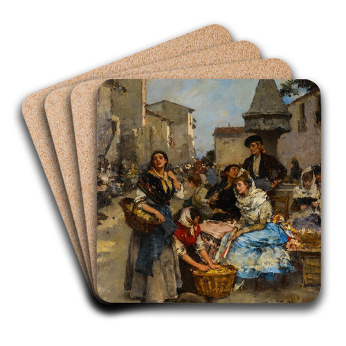Atthe Market by Francesc Miralles i Galaup Art Drink Coaster set