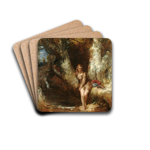 Girl Seated Before A Woodland Pool by Alfred Joseph Woolmer Drink Coasters - set of 4