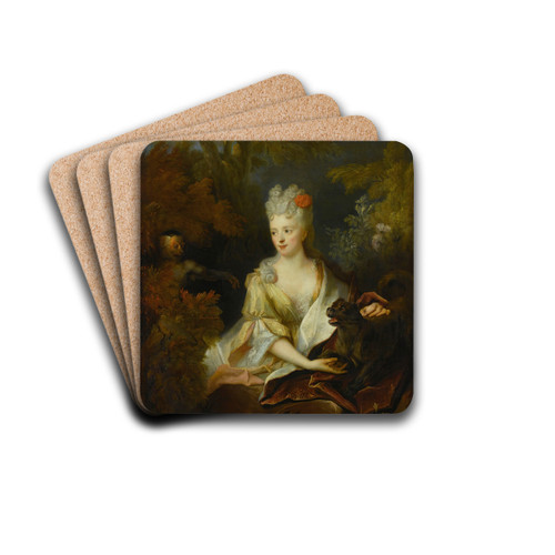 Portrait of a lady seated in a landscape with her pet dog and a monkey by Nicolas de Largillire Drink Coasters - set of 4